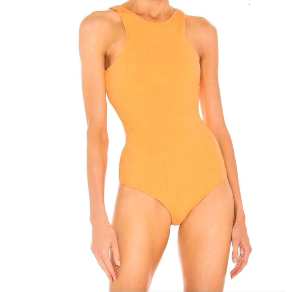 The Range Alloy Rib Braided Bodysuit in Sunrise Orange Size Small